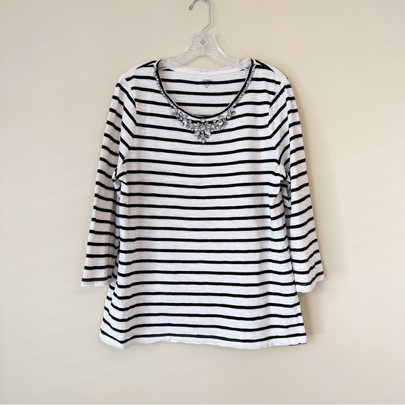 Crown & Ivy Beaded Black White Stripe Top - XL - Picture 1 of 11